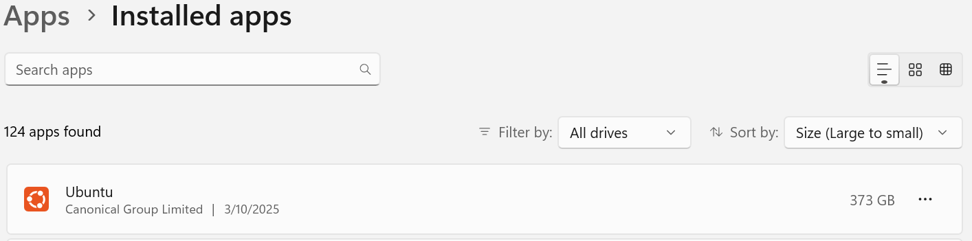WSL2 taking up 373 GB of disk space