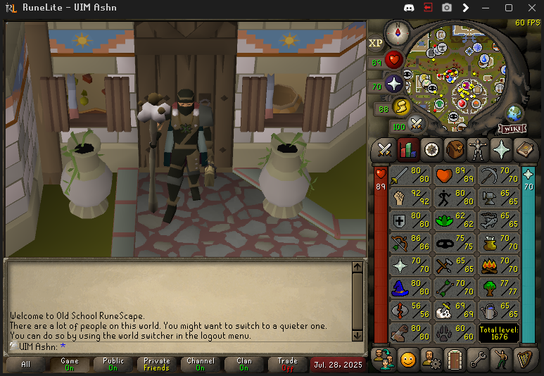 My character, UIM Ashn, at the start of the grind, standing in Civitas illa Fortis.